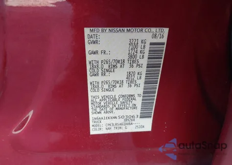 2017 Nissan Titan S из США, поврежденный, VIN 1N6AA1EKXHN503063